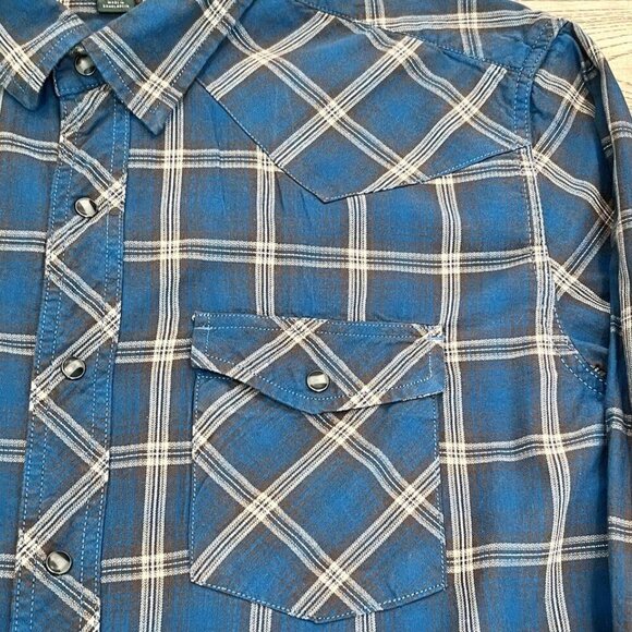 Outdoor Life Blue Western Plaid Button Up Long Sleeve Pearl Snap Buttons Size XL - Picture 5 of 15